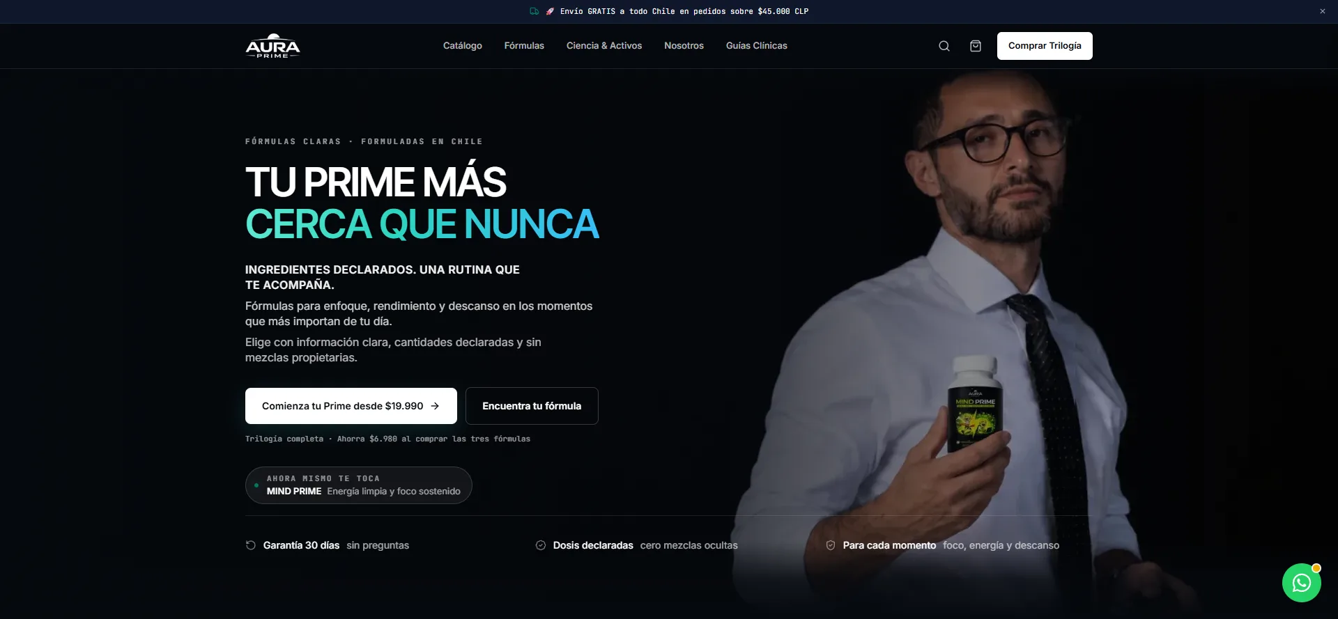 Captura de la tienda de Aura Prime en auraprimenutrition.cl